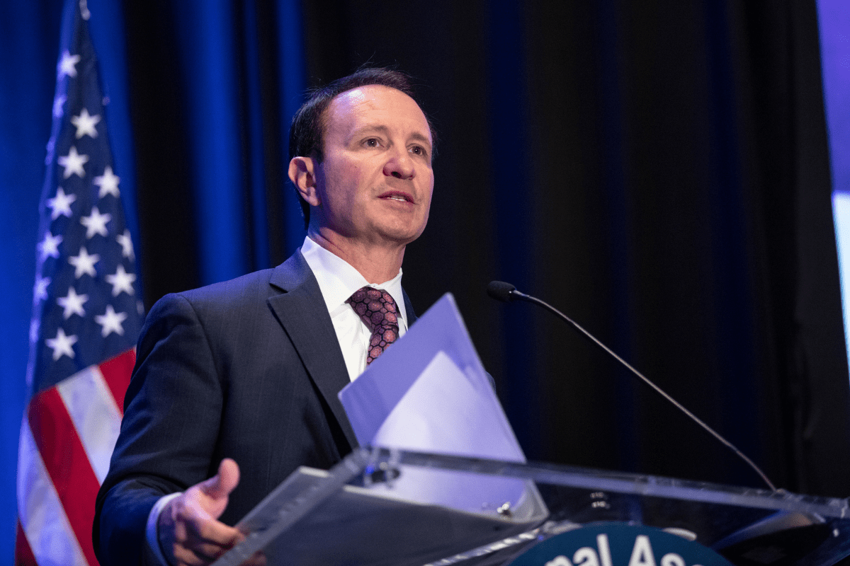 Jeff Landry speaking at a podium