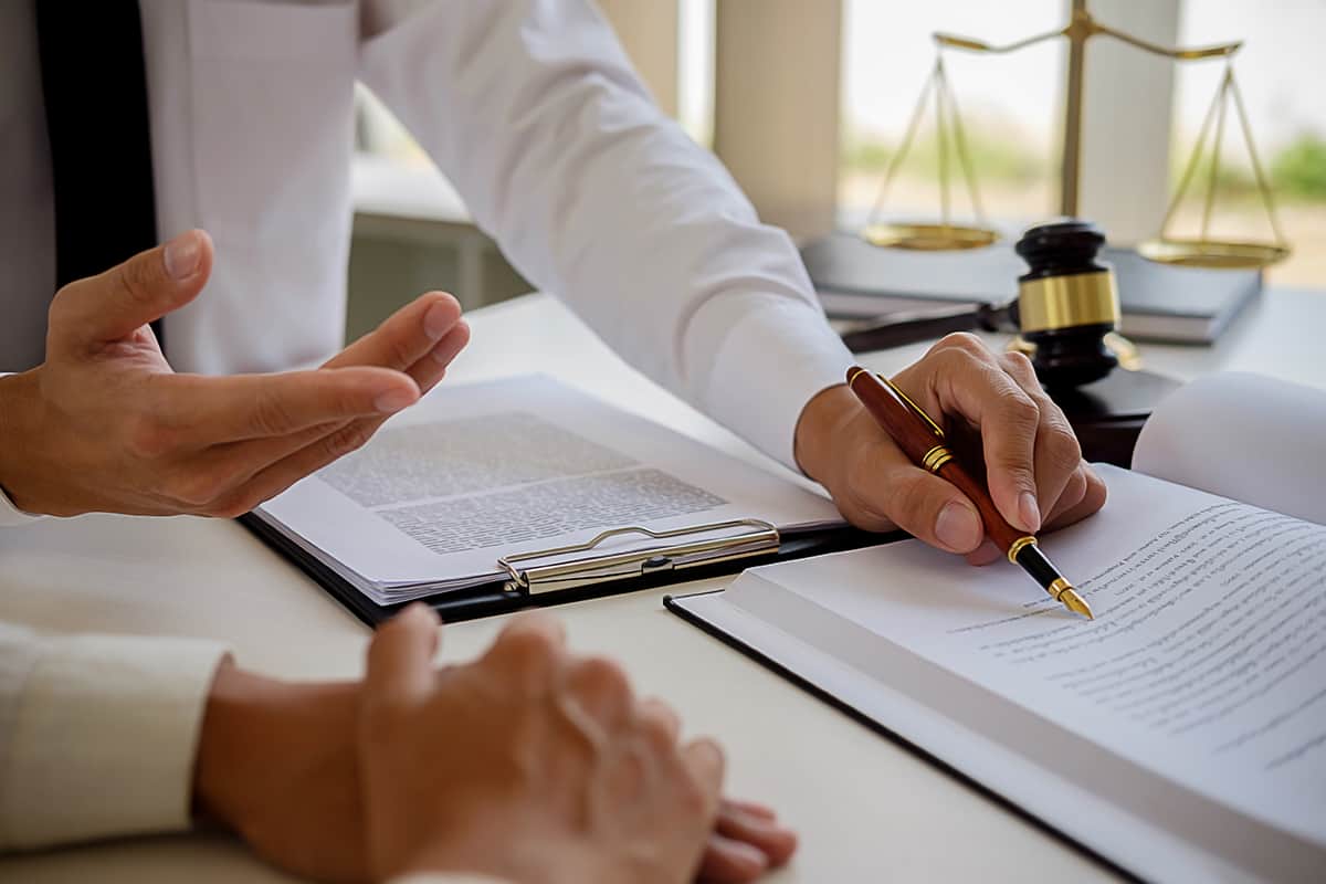 Lawyers looking at paperwork